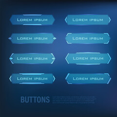 button set Techno-futuristic style sci-fi color blue 12