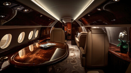 Business private jet luxurious interior. Generative AI