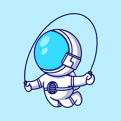 Cute astronaut jump rope cartoon icon illustration. funny gift cartoon. Business icon concept. Flat cartoon style
