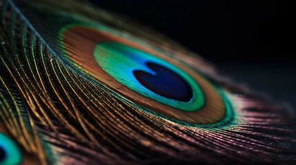 Abstract macro peacock feather, blur, colorful exotic bird