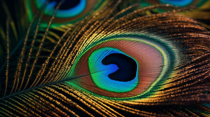 Naklejka premium Abstract macro peacock feather, blur, colorful exotic bird