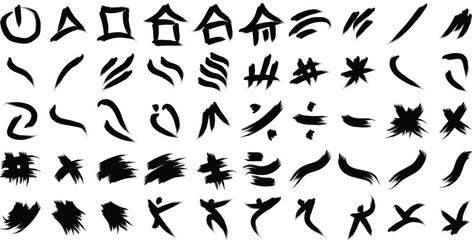 Hand Drawn Organic Shapes Dry Brush Stroke Black Set 50