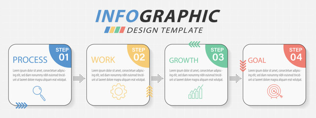 Infographic design template. Timeline concept with 4 options or steps template. layout, diagram, annual, roket, start up, report, presentation. Vector illustration.	