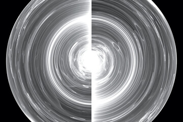 White round swirling pattern of crooked waves on a black background. Abstract fractal 3D rendering