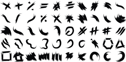 Hand Drawn Organic Shapes Dry Brush Stroke Black Set 50