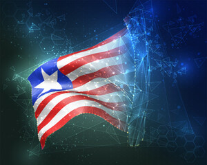 Liberia,  vector flag, virtual abstract 3D object from triangular polygons on a blue background