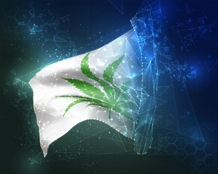 Сannabis,  vector flag, virtual abstract 3D object from triangular polygons on a blue background