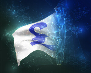 Pound,  vector flag, virtual abstract 3D object from triangular polygons on a blue background