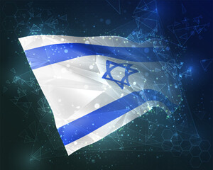 Fototapeta na wymiar Israel, vector flag, virtual abstract 3D object from triangular polygons on a blue background