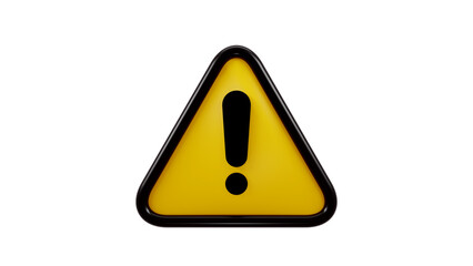 3D rendering of a warning road sign with an exclamation mark on white background