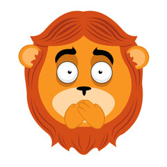 vector illustration face of a lion cartoon covering his mouth with his hands