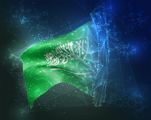Saudi Arabia,  vector flag, virtual abstract 3D object from triangular polygons on a blue background