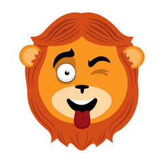 vector illustration face of a cartoon lion winking and with its tongue out