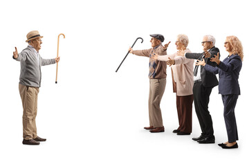 Obraz premium Full length profile shot of an elderly gentleman meeting his family