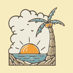 Beauty summer with sunset graphic illustration vector art t-shirt design