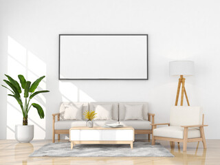 mock up poster frame interior living room background, 3D render