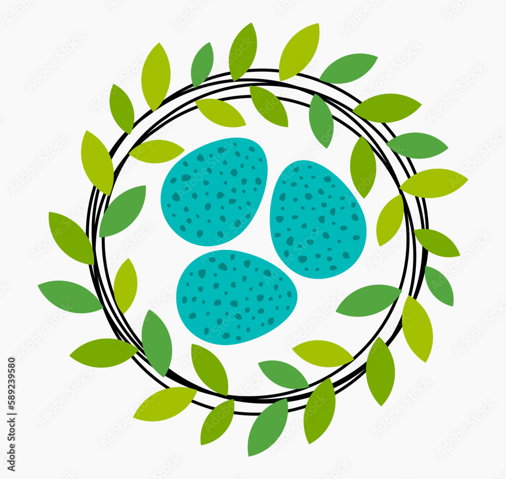 Canvas Prints spring circle green leaf nest with eggs.
