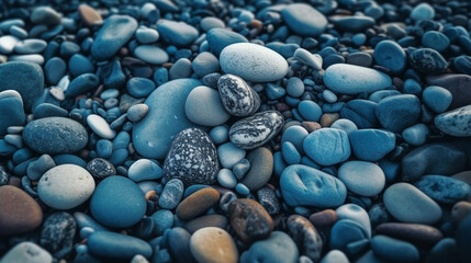 Fototapeta na wymiar Abstract pebble nature background. Blue texture of pebbles. Stone background. Generative AI