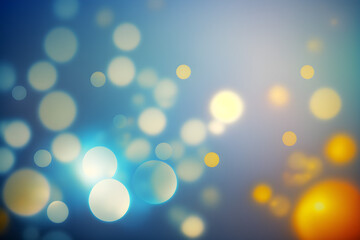 Abstract background with bokeh glow. Spring and summer blue sky with blue and gold glitter wallpaper backdrop, AI, AI Generated