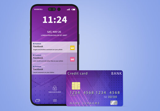 Phone with Credit Card Mockup