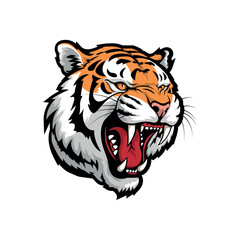 Isolated vector illustration of the head of a growling angry tiger