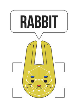 Rabbit image recognition linear flat color vector icon. Editable thin line colour animal on white. Lineart cartoon style spot illustration for web graphic design, animation. Bebas Neue font used