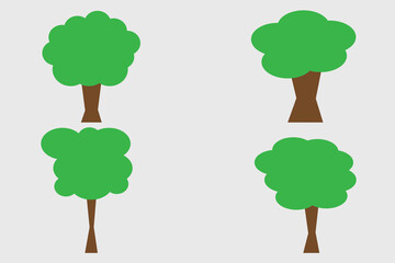 Set of simple tree designs on color background. Tree vector illustration.