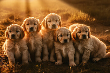 Sunlit Romp. Puppies' Meadow Adventure, created with Generative Al technology.