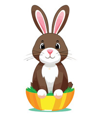 Cute white rabbits in various poses with white backgrounds. colorful Easter eggs vector illustration for kids and adults. Happy Spring holiday