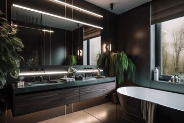 Designing a bathrom modern and sleek aesthetic, rary and artistic feel, Chosing the right lighting for bathrom 
, generative artificial intelligence