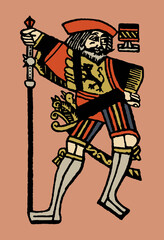 Fototapeta na wymiar Medieval warrior with a spear in his hand. Vector illustration.