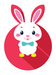 Fototapeta premium Cute white rabbits in various poses with white backgrounds. colorful Easter eggs vector illustration for kids and adults. Happy Spring holiday