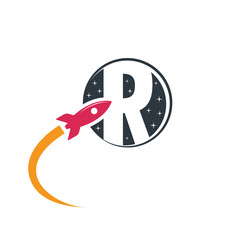 ROCKET LOGO WITH R LETTER VECTOR