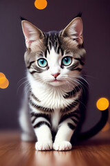 Obraz premium Portrait of a adorable cat, funny and cute face closeup, isolated on beautiful bokeh background, created with generative ai