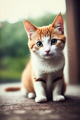 Portrait of a adorable cat, funny and cute face closeup, isolated on beautiful bokeh background, created with generative ai