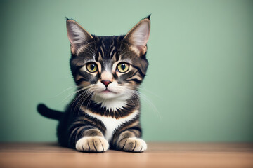 Obraz premium Portrait of a adorable cat, funny and cute face closeup, isolated on beautiful bokeh background, created with generative ai