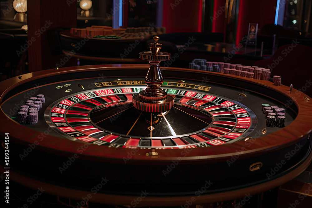 Wall mural Casino roulette close up. Roulette wheel. Gambling addiction. Created with Generative AI