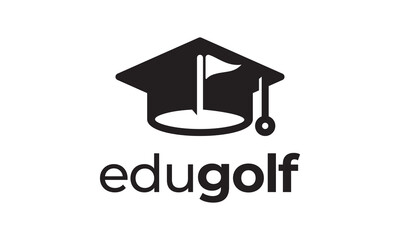 flag and graduate logo design. creative education golf sport icon vector.