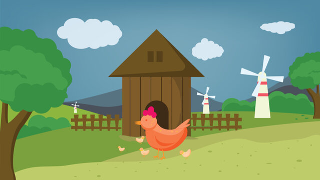 cute Chicken farm illustration vector background