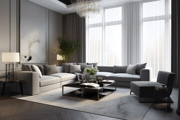 Living room in luxury home | Design Scandinavian interior of living room | luxury living room interior and decoration | modern living room | beautiful apartment, interior, Generative AI