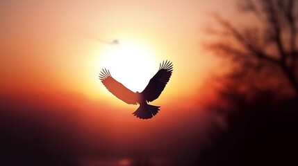 Plakat New year rising bright sun and sunrise background and an eagle flying high in the sky with its big wings spread, Generative AI
