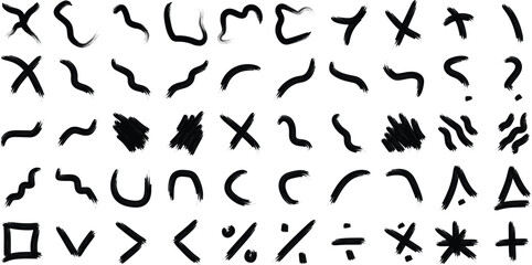 Hand Drawn Organic Shapes Dry Brush Stroke Black Set 50