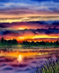 Obraz premium sunset over the lake