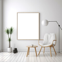 blank frame mockup of a white room with plants, minimalist and modern
