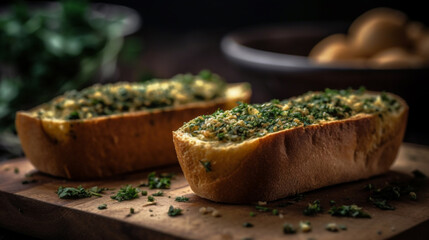Freshly Baked Homemade Garlic Bread with a Mouthwatering Fragrance, Generative AI