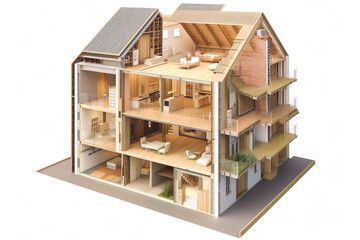 Passive house cross section, renewable energy. Generative ai.