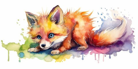 colorful watercolor fox illustration Generative AI art