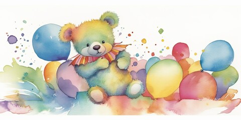 Obraz premium colorful watercolor bear illustration Generative AI art