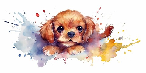 colorful watercolor puppy illustration Generative AI art