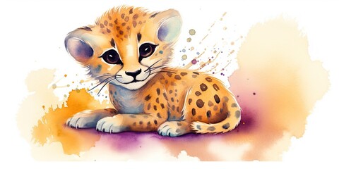 colorful watercolor jungle cat illustration Generative AI art